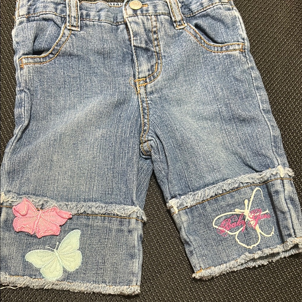 Kids Denim Shorts with Butterfly Embroidery